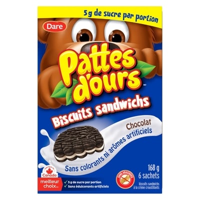 Dare Pattes d’ours Biscuits sandwichs Chocolat 168 g, 3,27 $/100g