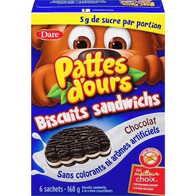 Dare Pattes d’ours Biscuits sandwichs Chocolat 168 g, 2,23 $/100g