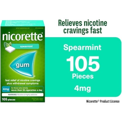 Nicorette Gum, Nicotine 4mg, Spearmint 105 ea, $0.39/1ea