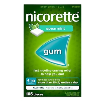 Nicorette Gomme à 4 mg de nicotine, saveur de menthe verte, aide antitabagique, aide pour cesser de fumer, 105 morceaux 105 ea, 0,42 $/1ch