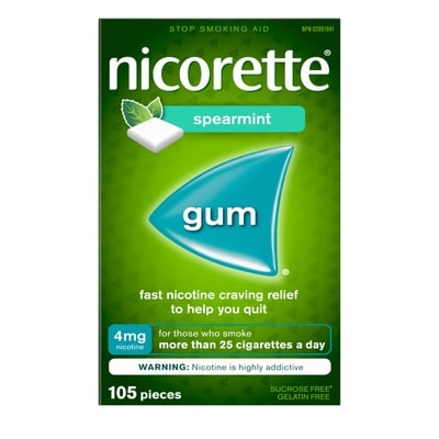 Nicorette Gomme à 4 mg de nicotine, saveur de menthe verte 105 ea, 0,42 $/1ch