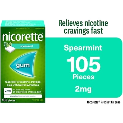 Nicorette Gum, Nicotine 2mg, Spearmint 105 ea, $0.39/1ea