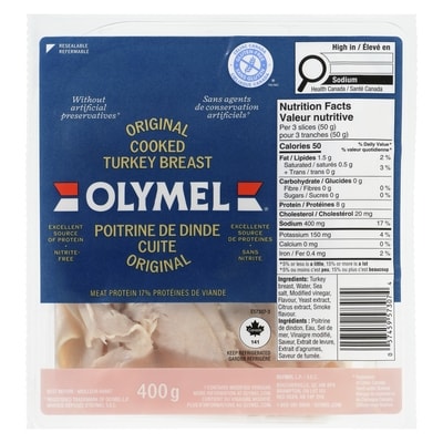 Olymel Cooked Turkey Breast Original 400 g, $3.25/100g