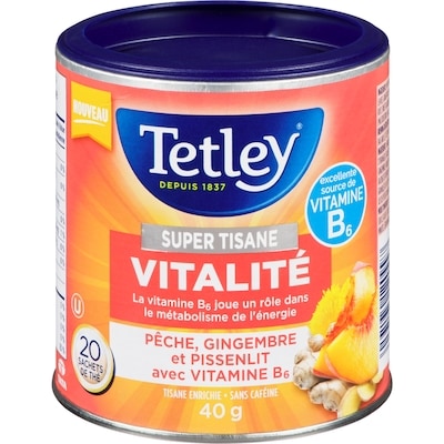 Tetley Super supplément de thé pêche gingembre Dan avec vitamine B6 40 g, 0,25 $/1ch