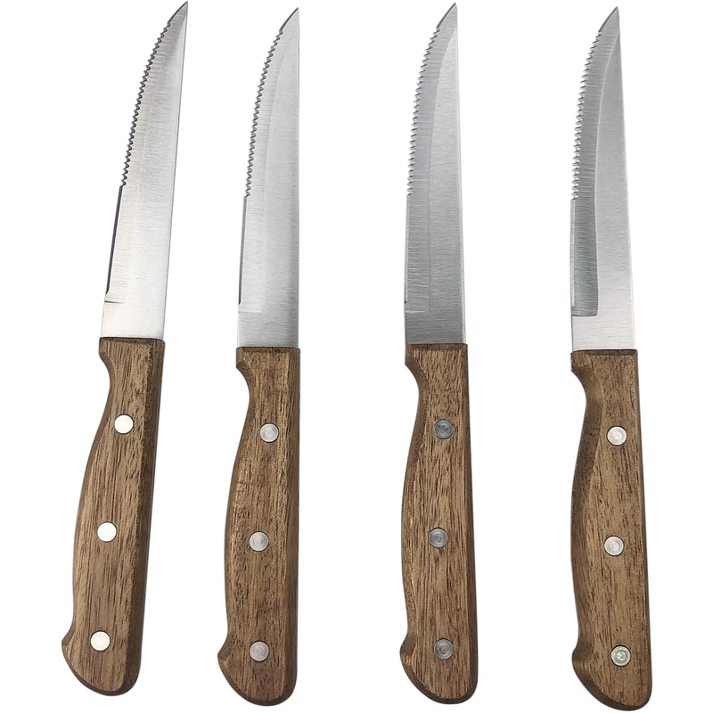Set of 4 Steak Knives with Acacia Wood Handle