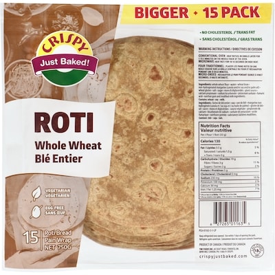 Crispy Roti Wrap Whole Wheat, 15pieces 750 g, $0.40/100g