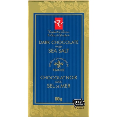 President's Choice Dark Chocolate Bar with Sea Salt 100 g, $4.29/100g