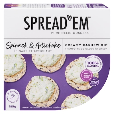 Spread 'Em Kitchen Co. Cultured Cashew Soft Cheeze Spinach & Artichoke 183 g, $6.55/100g