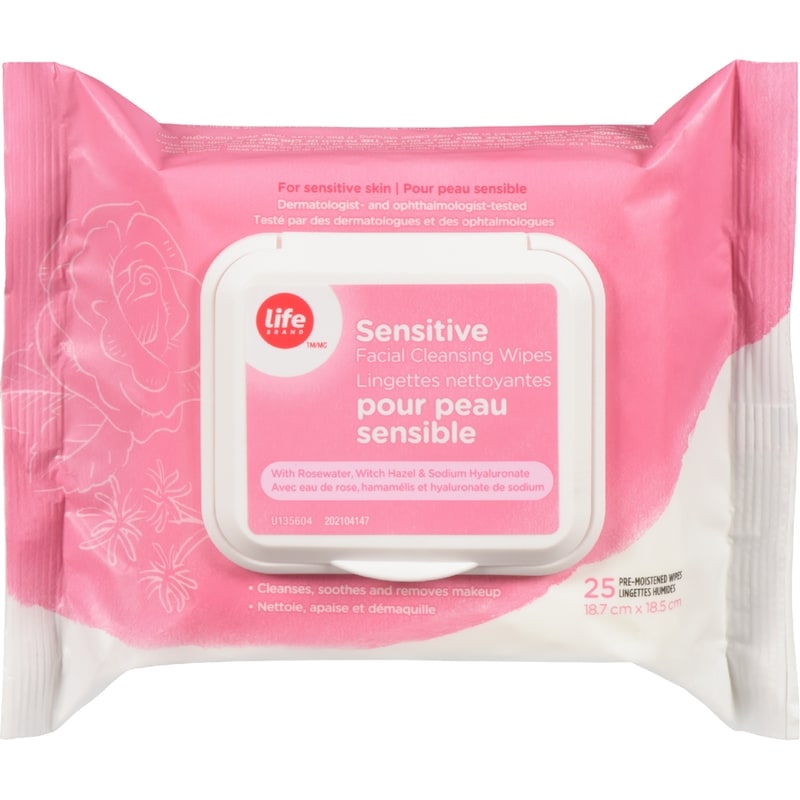 Sensitive Facial Cleansing Wipes, with Rosewater & Witch Hazel 