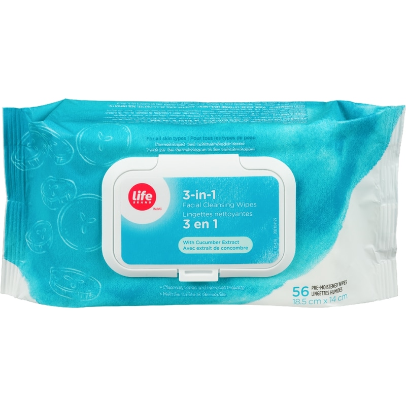 3-In-1 Facial Cleansing Wipes, With Cucumber Extract