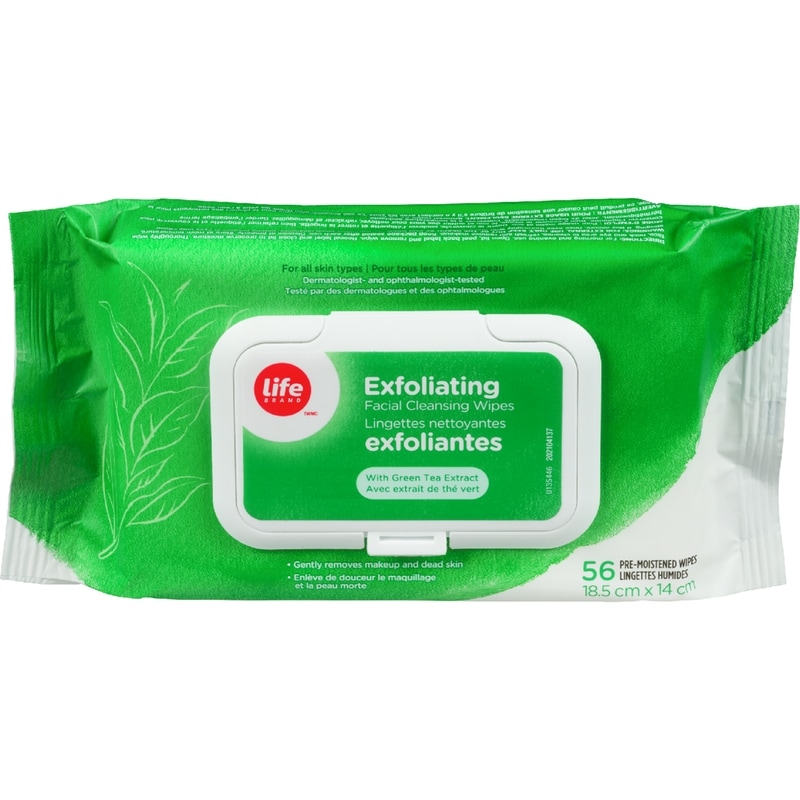 Exfoliating Facial Cleansing Wipes, With Green Tea Extract