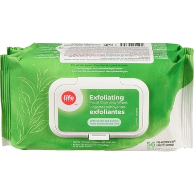 Life Lingettes nettoyantes exfoliantes pour le visage, extrait de thé vert 112 ea, 0,11 $/1ch