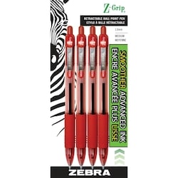 Zebra Retractable Ballpoint Pen, Red ink, 4pk 4x1.0 ea, $1.00/1ea