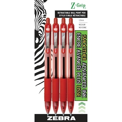 Zebra Retractable Ballpoint Pen, Red ink, 4pk 4x1.0 ea, $1.00/1ea