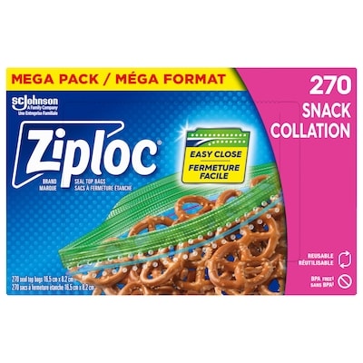 Ziploc Sacs à collation Emballage de 270 270 ea, 0,04 $/1ch