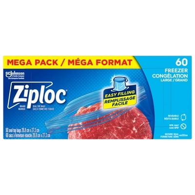 Ziploc Freezer Bags Large, with Stay Open Technology 60 ea, $0.23/1ea