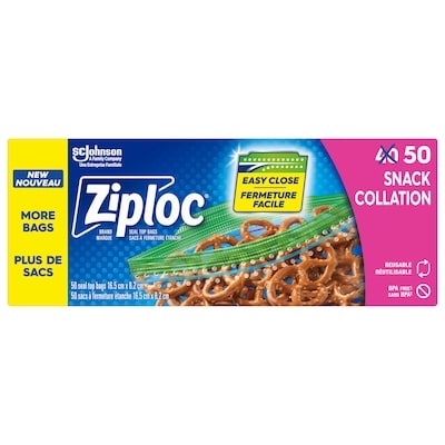 Ziploc Sacs à collation Emballage de 50 40 ea, 0,14 $/1ch
