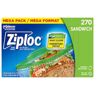 Ziploc Sandwich Bags, with Grip 'n Seal Technology 270 ea, $0.04/1ea