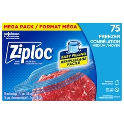 Ziploc Freezer Bags Medium, with Stay Open Technology 75 ea, $0.19/1ea