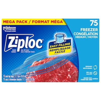 Ziploc Freezer Bags Medium, with Stay Open Technology 75 ea, $0.13/1ea