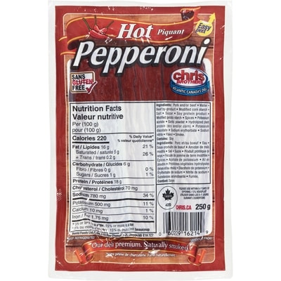 Chris Brothers Hot Pepperoni  250 g, $2.40/100g