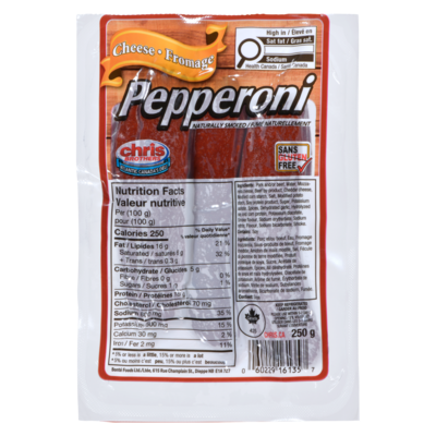 Chris Brothers Pepperoni fromage 250 g, 2,52 $/100g