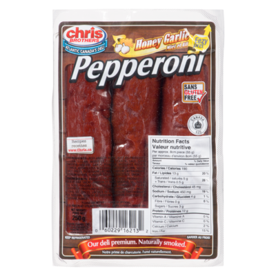 Chris Brothers Honey Garlic Pepperoni 250 g, $2.52/100g