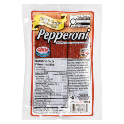 Chris Brothers Pepperoni miel et ail 250 g, 2,52 $/100g