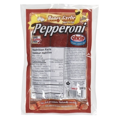 Chris Brothers Pepperoni miel et ail 250 g, 2,52 $/100g