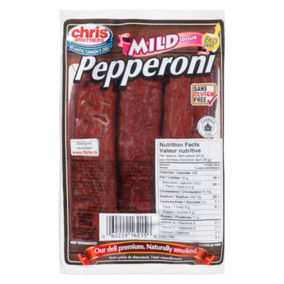 Chris Brothers Pepperoni doux 250 g, 2,52Â $/100g