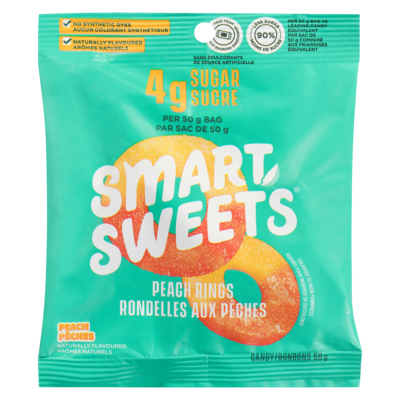 Smart Sweets Peach Rings 50 g, $9.98/100g