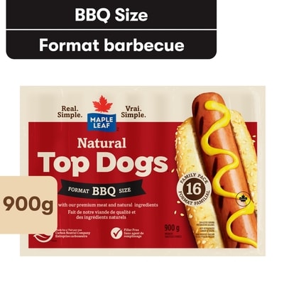 Maple Leaf Natural Top Dogs BBQ Hot Dogs, Family Pack 900 g, $1.67/100g