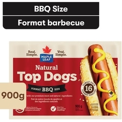 Maple Leaf Natural Top Dogs BBQ Hot Dogs, Family Pack 900 g, $1.67/100g