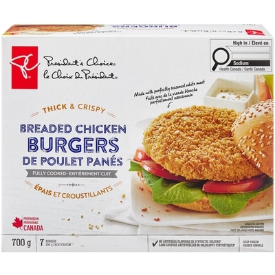 le Choix du Président Burgers de poulet panés épais et croustillants, entièrement cuits 700 g, 1,14 $/100g