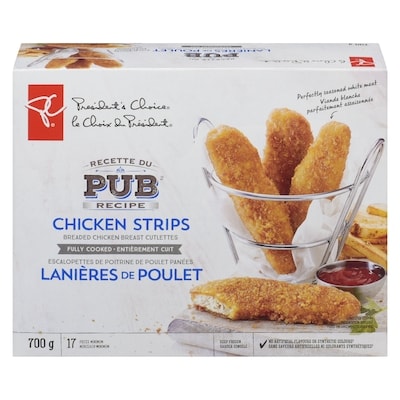 President's Choice Pub Recipe Chicken Strips, Fully Cooked 700 g, $1.07/100g