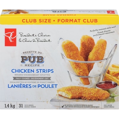 President's Choice Pub Recipe Chicken Strips, Fully Cooked, Club Size 1.4 kg, $0.86/100g