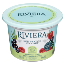 Riviera Yogourt végétalien au lait de noix de coco Riviera, cassis et framboise 500 g, 1,50 $/100g