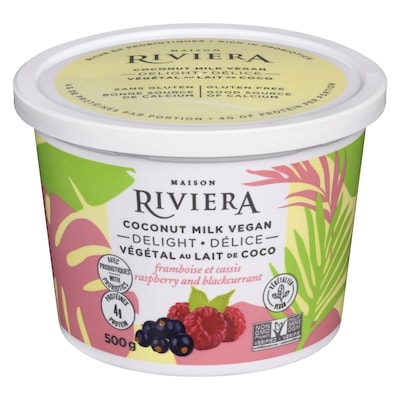 Riviera Yogourt végétalien au lait de noix de coco Riviera, cassis et framboise 500 g, 1,40 $/100g