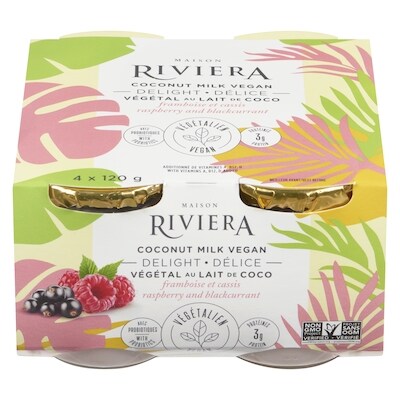 Riviera Coconut Milk Vegan Yogurt - Raspberry Blackcurrant Petit Pot 480 g, $1.46/100g