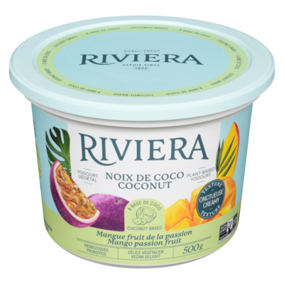 Riviera Yogourt végétalien au lait de noix de coco Riviera, mangue et fruit de la passion 500 g, 1,50 $/100g