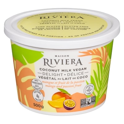 Riviera Yogourt végétalien au lait de noix de coco Riviera, mangue et fruit de la passion 500 g, 1,40 $/100g