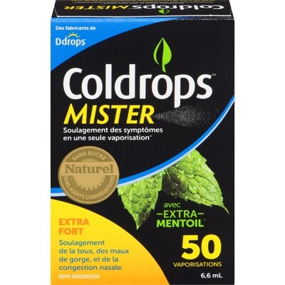 Ddrops Mister cold spray, soulagement des symptômes de rhume 6.6 ml, 151,36 $/100ml