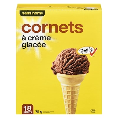 Sans Nom Cornets à crème glacée 75 g, 3,72 $/100g