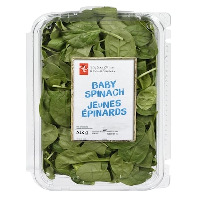 President's Choice Baby Spinach 0.312 kg, $2.24/100g
