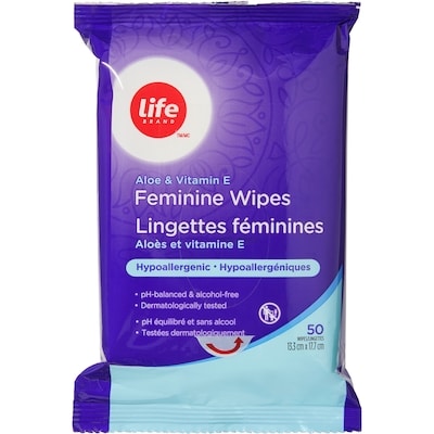 Life Brand Aloe and Vitamin E Feminine Wipes 50 Pack 50 ea, $0.09/1ea