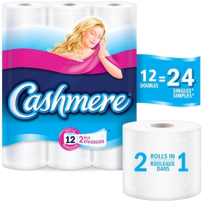 Cashmere Soft & Thick Toilet Paper, 12 Double Rolls = 24 Single Rolls 12 ea, $1.25/1ea