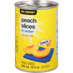 No Name Peach Slices in Water 398 ml, $0.50/100ml