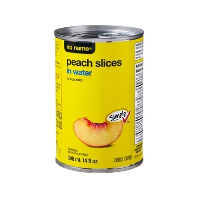 No Name Peach Slices in Water 398 ml, $0.50/100ml