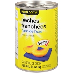 Sans Nom Pêches tranchées dans de l’eau 398 ml, 0,50 $/100ml