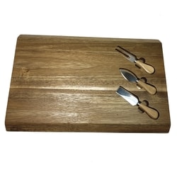 Set of 4 Acacia Wood Cutting Board and Cheese Knives